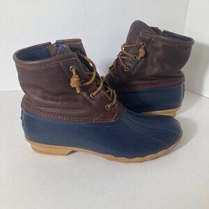 Womens Sperry Saltwater Brown & Blue‎ Leather Top Duck Boot 11